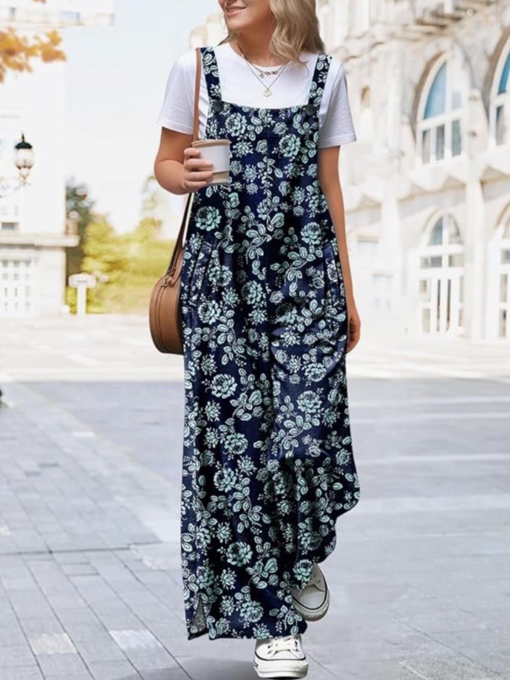 Boho floral wide leg overalls